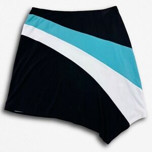 Cache Colorblock Asymmetric Mini Skirt Black Blue White Made in USA Womens L